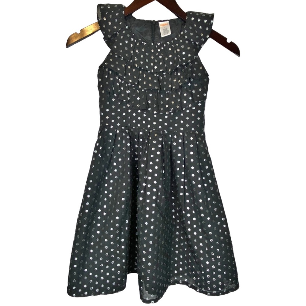 GYMBOREE ☆ Black Dress w/ Silver Sparkly Polka Dots ☆ Size 7